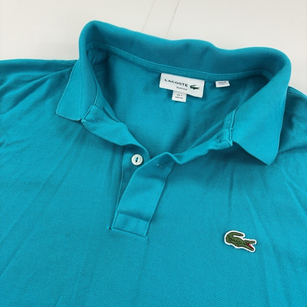 Lacoste Polo Shirt Mens 2XL Blue Slim Fit Cotton Knit Short Sleeve Logo